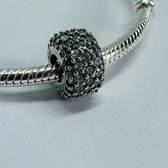 Authentic PANDORA Sparkling PAVE TRIPLE ROW Charm 925 Sterling Silver 792820C01 - Picture 2 of 10
